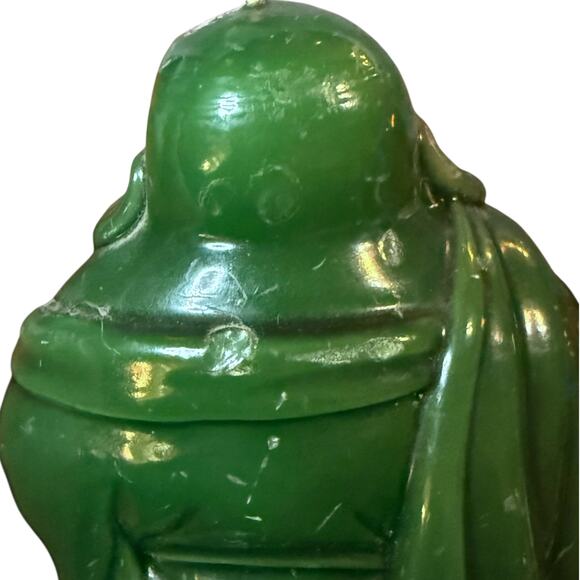 Vintage 70s Lucky Buddha Candle Green Black Wax Distressed 5.25 in - Picture 10 of 14